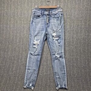 Judy Blue High Waist Button Fly Distressed Paint Splatter Skinny Jeans Size 7 28